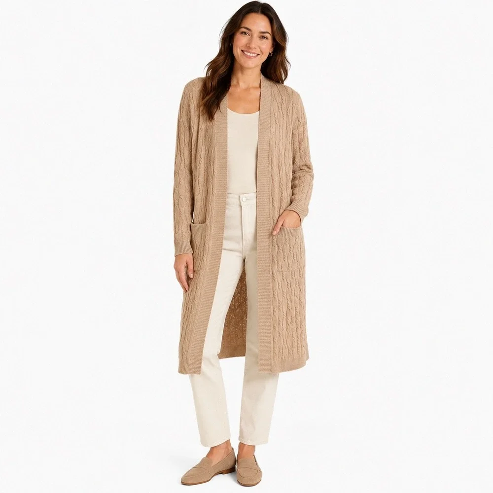 Talbots Collection M Cashmere Wool Cable Knit Long Cardigan Duster Italy